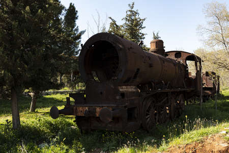 An old locomotive in an old beautiful train yard captured in Lebanonの写真素材