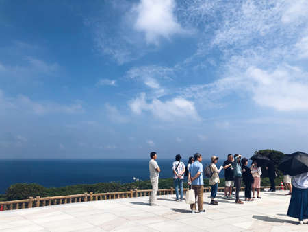 OKINAWA, JAPAN - May 26, 2018: Asian culture hanging on lookoutのeditorial素材