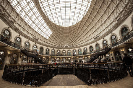LEEDS, UNITED KINGDOM - Feb 19, 2017: Inside details of the Leeds Corn Exchanges architecture and...