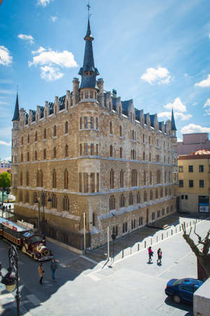 LEON, SPAIN - May 17, 2015: Leon, Spain, 05/2015: Gaudi`s Casa de los Botines in Leon, Spainのeditorial素材