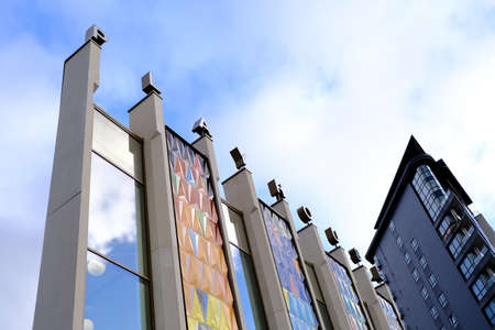 LEEDS, UNITED KINGDOM - Jan 04, 2020: Leeds city centre close up of playhouse sign on top of the...