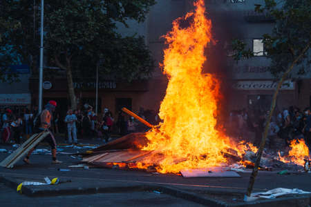 SANTIAGO, CHILE - Nov 28, 2019: The protests show their dissatisfaction with the Chilean government due to the social crisis that plagues President PiÃ±era and Chileのeditorial素材