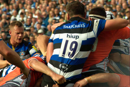 BATH, ENGLAND, UNITED KINGDOM - Sep 10, 2016: Bath Rugby play Newcastle Falcons  in an Aviva Premiership match, Recreation Ground, Bath.  10 September 2016. Bath won the game 58-5.のeditorial素材