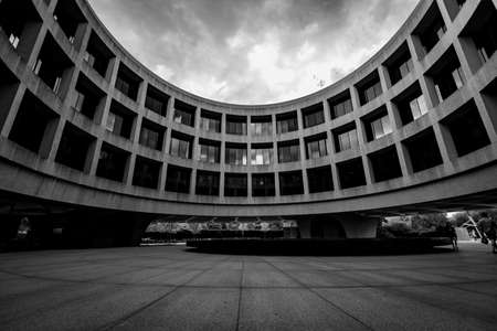 WASHINGTON DC, UNITED STATES - Apr 20, 2019: Hirshhorn Art Museum. While bustling and busy with people and tourists, there's a silence that befalls on it, if even for a moment.のeditorial素材