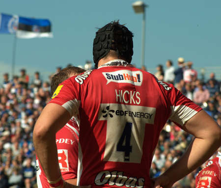 BATH, ENGLAND, UNITED KINGDOM - May 16, 2015: Bath Rugby play Gloucester Rugby in an Aviva Premiership match, Recreation Ground, Bath. 16 May 2015.  Bath Rugby won 50-30.のeditorial素材
