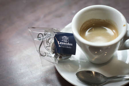 LONDON, UNITED KINGDOM - Sep 11, 2017: Coffee on the table in a cafeのeditorial素材