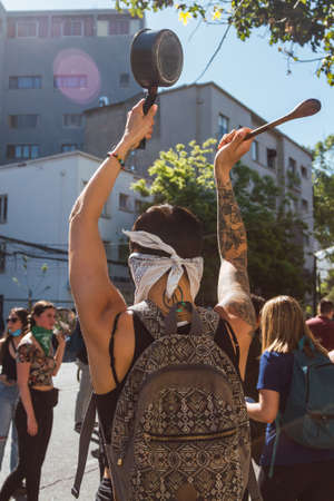 SANTIAGO, CHILE - Nov 28, 2019: The protests show their dissatisfaction with the Chilean government due to the social crisis that plagues President PiÃ±era and Chileのeditorial素材