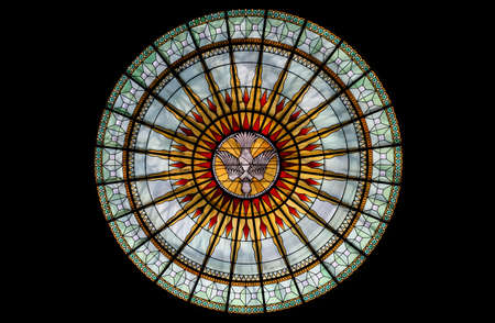 The stained glass roofing of the Church Vitral in St Potin, Lyon, France with black backgroundのeditorial素材