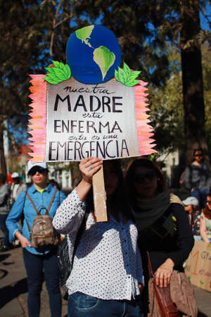 SANTIAGO, CHILE - Sep 20, 2019: In Santiago Chile Global strike for planet, students protesting...
