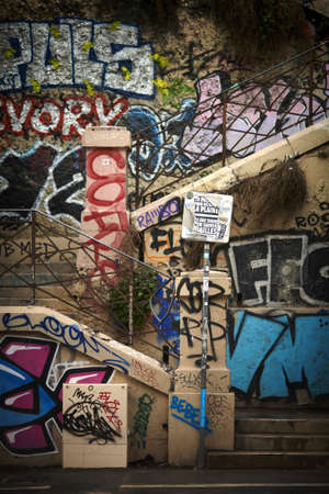 MARSEILLE, FRANCE - Oct 29, 2019: Arty part of Marseille in France with graffitis and tags all overのeditorial素材