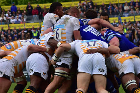 BATH, ENGLAND, UNITED KINGDOM - May 05, 2019: Bath Rugby play Wasps, Gallagher Premiership. Recreation Ground, Bath. England. 5 May 2019. Bath won the game 29-17.のeditorial素材