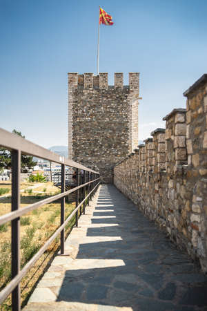 The Skopje Fortress surrounded by greenery under sunlight in North Macedoniaのeditorial素材