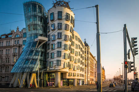 PRAGUE, CZECH REPUBLIC - Feb 14, 2014: view on the dancing house, also known as Fred and Ginger, designed by the architect Vlado MiluniÄ in cooperation with Frank Gehry.のeditorial素材