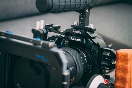 LVIV, UKRAINE - Jul 31, 2019: Panasonic GH4 Mirrorless Camera on setのeditorial素材