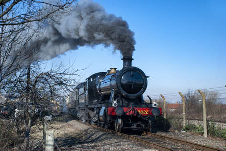 DIDCOT, UNITED KINGDOM - Feb 17, 2008: Locomotive under full steam  at Didcot Steam Train Centre