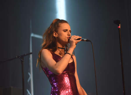 BATH, ENGLAND, UNITED KINGDOM - May 19, 2017: Dub fusion band The Maitree Express in performance at Komedia, Bath, England, during the first night of the Bath arts festival. 19 May 2017.のeditorial素材