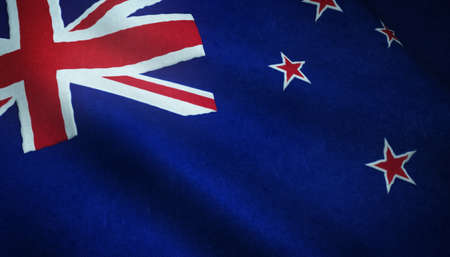 A closeup shot of the waving flag of New Zealand with interesting texturesの写真素材