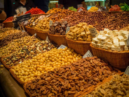 BARCELONA, SPAIN - Aug 28, 2018: fruits and vegetables for sale at La Boqueria. The Mercat de Sant...