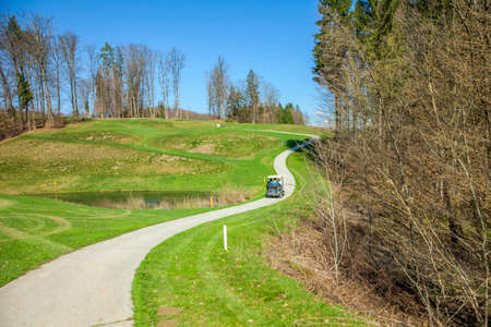 A high angle shot of the path in the golf course in Otocec, Sloveniaの写真素材