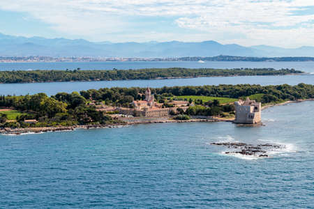 A beautiful shot of the  Saint-Honorat island in Cannes, Franceの写真素材