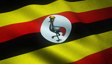 A closeup shot of the realistic flag of Uganda with interesting texturesの写真素材