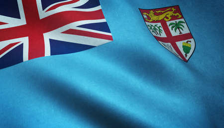 A closeup shot of realistic waving flag of Fiji with interesting texturesの写真素材