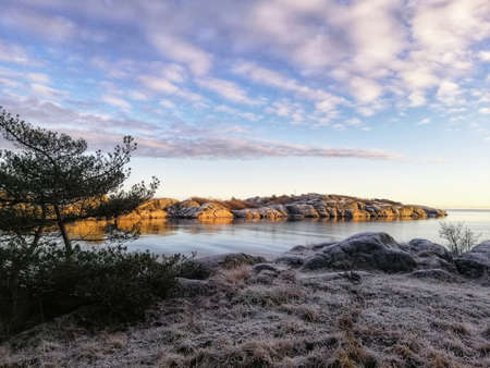 A mesmerizing high angle shot of a river in Stavern, Norwayの写真素材
