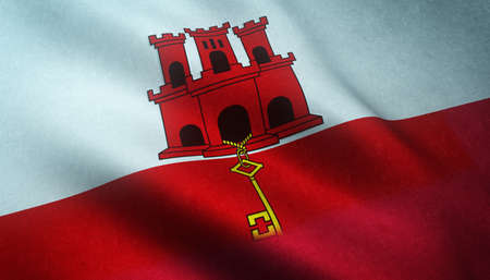 A closeup shot of the waving flag of Gibraltar with interesting texturesの写真素材