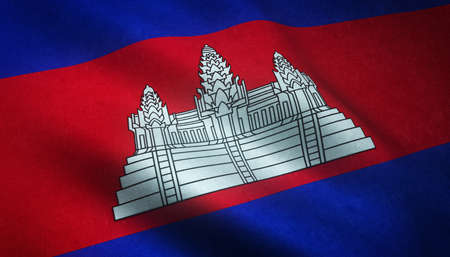 A closeup shot of the waving flag of Cambodia with interesting texturesの写真素材
