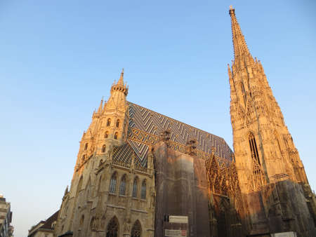 A low angle shot of St. Stephen's Cathedral in Vienna, Austriaの写真素材