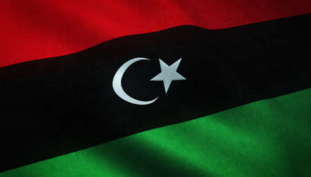 A closeup shot of the waving flag of Libya with interesting texturesの写真素材
