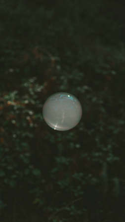 A vertical shot of a white ball with a blurred natural background