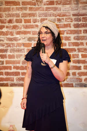 LOS ANGELES, UNITED STATES - Feb 09, 2019: Joy Beckerman of Hemp Ace speaking at Weedweek Recharge LA, a cannabis industry conference.のeditorial素材