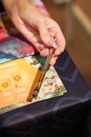 SANTA ROSA, UNITED STATES - Sep 18, 2018: Lola + Lola vape pen at Hall of Flowers Cannabis Tradeshow in Santa Rosa, Californiaのeditorial素材