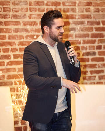 LOS ANGELES, UNITED STATES - Feb 09, 2019: Convectium founder Danny Davis speaking at WeedWeek Recharge LA Conference, a cannabis industry conference in Los Angeles.のeditorial素材