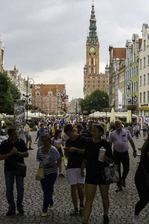 GDANSK, POLAND - Aug 06, 2019: People on the Long Lane of the old town in Gdansk, Poland. Gdansk is...
