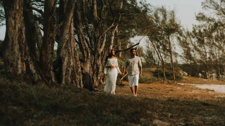 RIO DE JANEIRO, BRAZIL - Jan 18, 2020: Beautiful wedding shot of a couple in the woods of Rio de Janeiro.のeditorial素材
