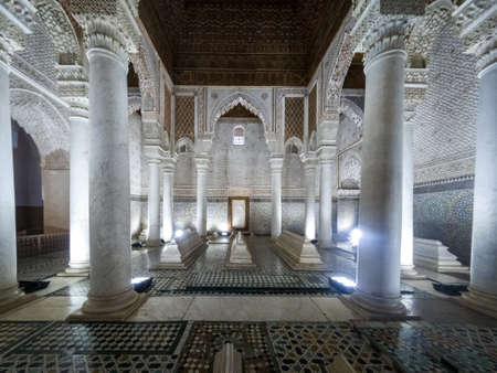 MARRAKECH, MOZAMBIQUE - Jun 03, 2018: Saadian tombs view, The mausoleum comprises the interments of about sixty members of the Saadi Dynasty that originated in the valley of the Draa Riveのeditorial素材