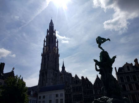 The Cathedral of our Lady under the sunlight in Antwerp in Belgium