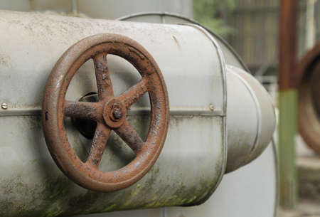 A closeup shot of a factory big valve handle