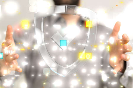 A person presenting a virtual projection of a checkbox