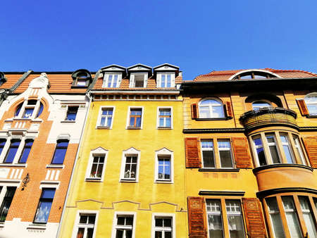 A shot of colorful buildings in the streets of Jelenia GÃ³ra, Poland.