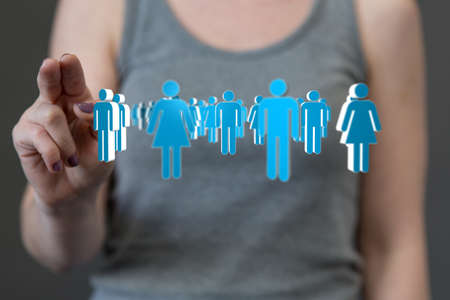 A person presenting a virtual projection of business communication social network