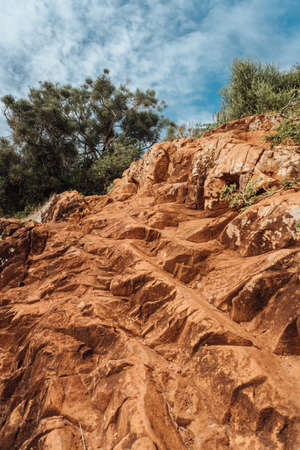 A vertical picture of rocks surrounded by greenery under the sunlight in Rio de Janeiro in Brazil