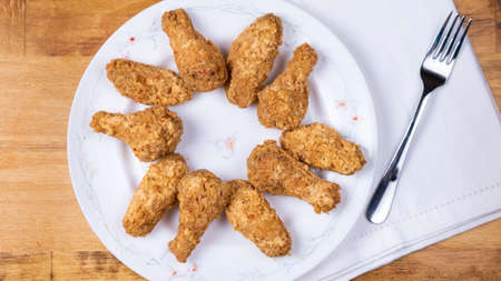 An aerial shot of a delicious crispy fried chicken