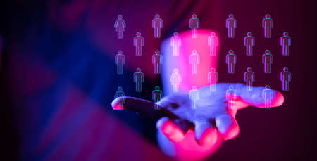 Businessman showing a virtual projection of social media communication Internet network