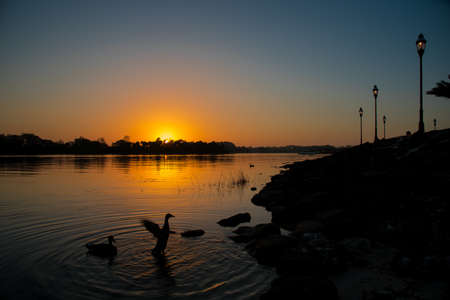 A scenery of sunset in the seashoreの写真素材