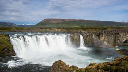 A high angle shot of the Godafoss Fossholl Lagoon in Iceland