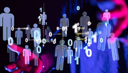 A person with showing a network group structure in a dark room