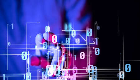 A person touching a virtual projection of Internet security - Internet security and protection...